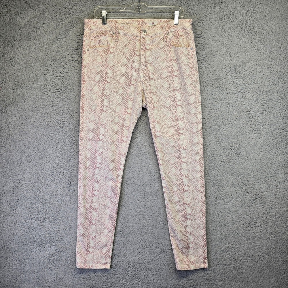 Adriano Goldschmied Jeans Women's 32R White Pink Snakeskin Print Mid-Rise Skinny